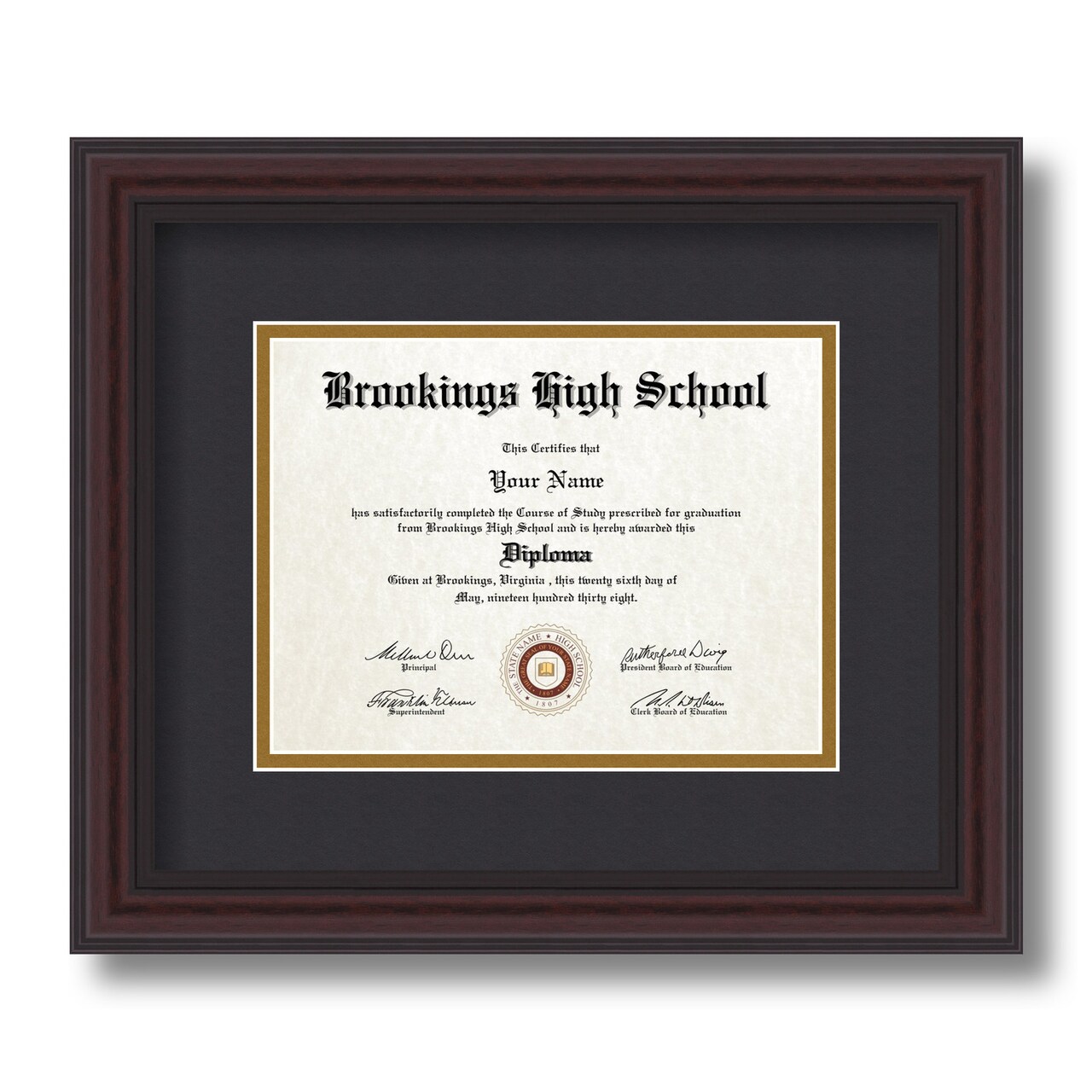 ArtToFrames 6x8 inch Diploma Frame - Framed with Black and Gold Mats, Comes with Regular Glass and Sawtooth Hanger for Wall Hanging (D-6x8)